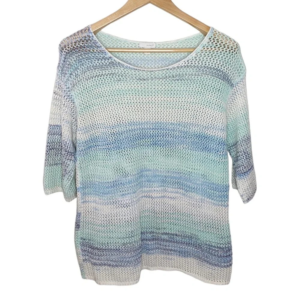 J Jill cotton tie dye crochet open knit 3/4 sleeve tunic length sweater size M